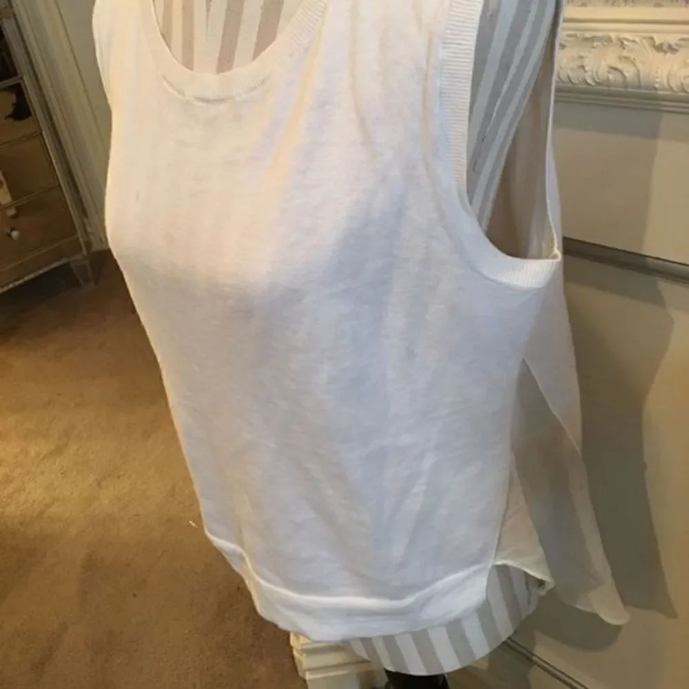 Theory Cotton High Low Tank w Opaque Ruffle